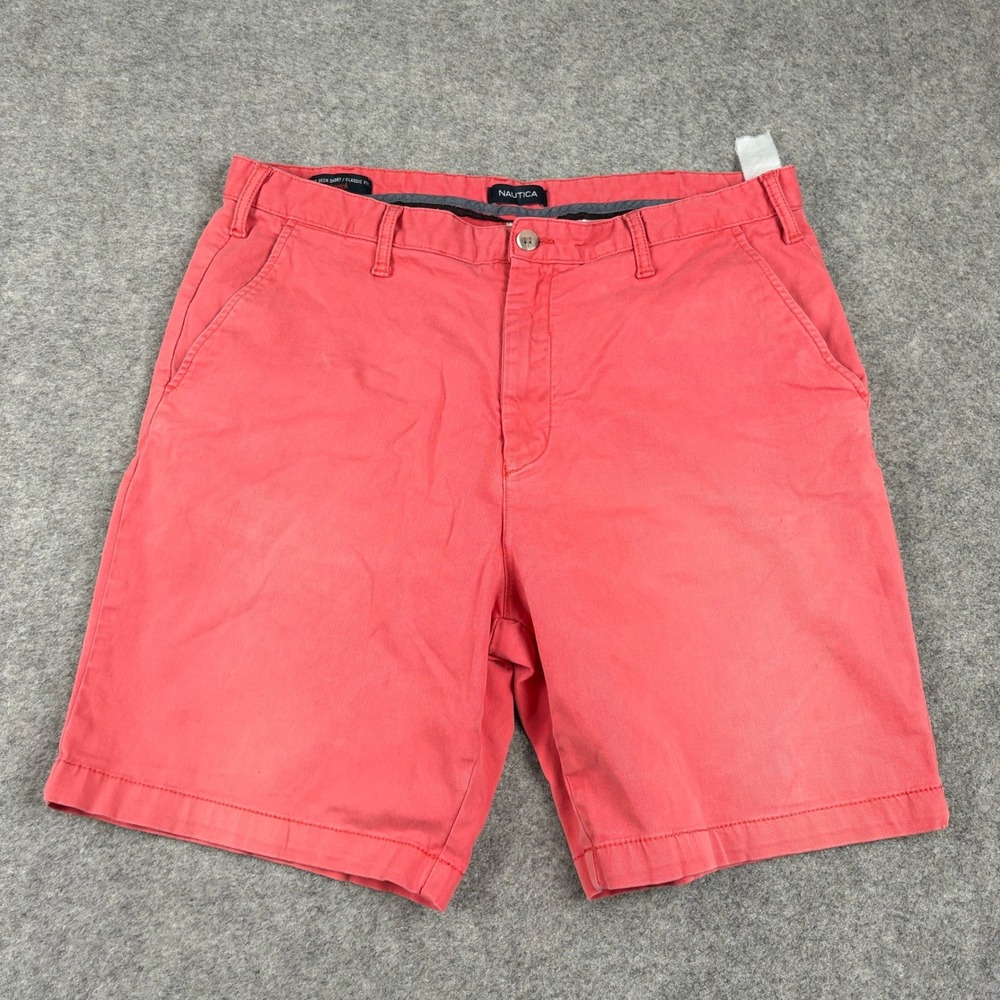 Nautica Deck Shorts Mens 38 Salmon Pink Classic Fit Stretch Chino Casual Summer